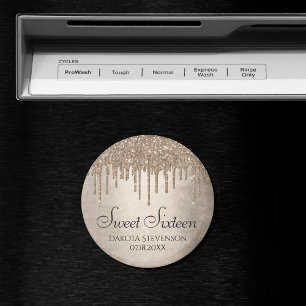 Taupe-Glitzer Champagne 16 . Geburtstag Magnet