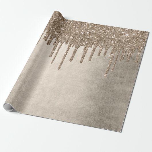 Taupe-Glitzer | Champagne Gold Drizzle Geschenkpapier (Ungerollt)