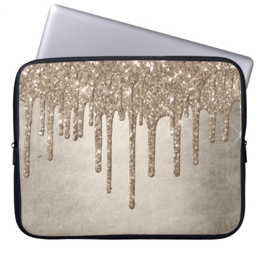 Taupe-Glitzer | Champagne Gold Drizzle Laptopschutzhülle (Vorderseite)