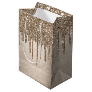 Taupe-Glitzer Champagne Gold Drizzle Mittlere Geschenktüte
