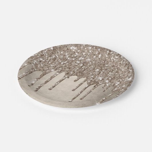 Taupe-Glitzer | Champagne Gold Drizzle Pappteller (Schrägansicht)