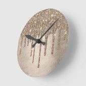 Taupe-Glitzer | Champagne Gold Drizzle Runde Wanduhr (Winkel)