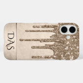 Taupe-Glitzer | Champagne Gold Monogram Case-Mate iPhone Hülle (Rückseite (Horizontal))