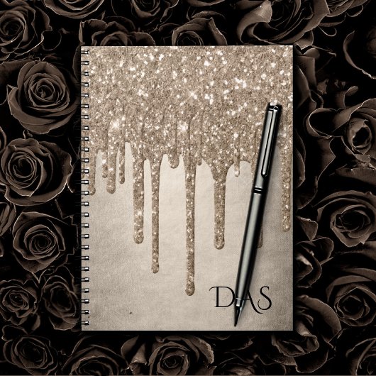 Taupe-Glitzer | Champagne Gold Monogram Notizblock