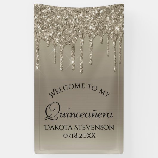 Taupe-Glitzer | Champagne Quinceanera Banner (Vertikal)