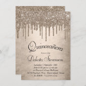 Taupe-Glitzer | Champagne Quinceanera Einladung (Vorne/Hinten)