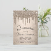 Taupe-Glitzer | Champagne Quinceanera Einladung (Stehend Vorderseite)