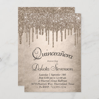 Taupe-Glitzer | Champagne Quinceanera Einladung