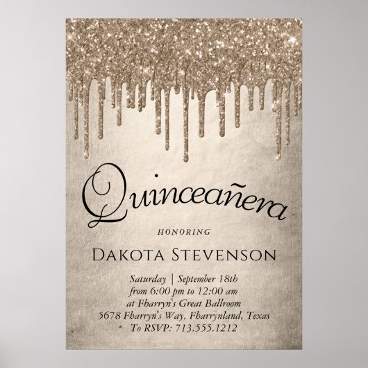 Taupe-Glitzer | Champagne Quinceanera Poster (Vorne)