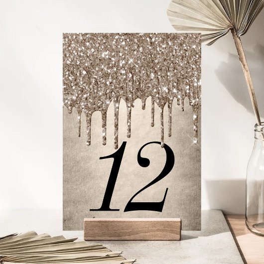 Taupe-Glitzer | Champagnergolddusche Tischnummer