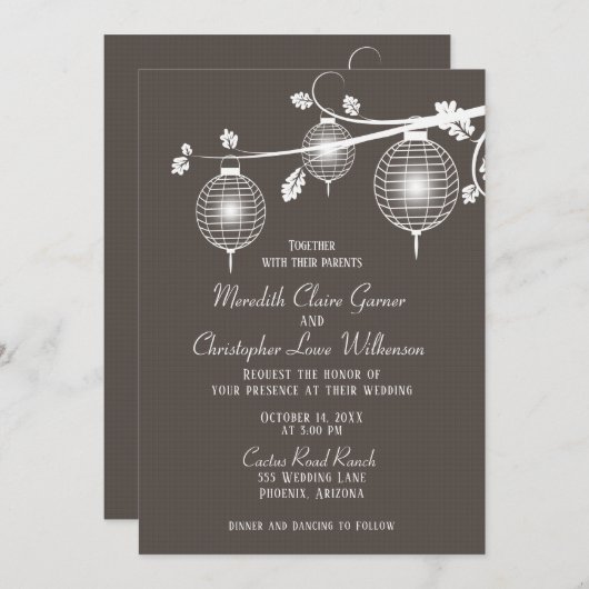 Taupe glühende Papier Lanterns Hochzeit Einladung (Vorne/Hinten)