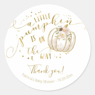 Taupe Gold Kürbis Herbst Babyparty Dankeschön Runder Aufkleber