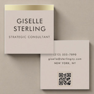 Taupe Gold Metallic QR Code Quadratische Visitenkarte