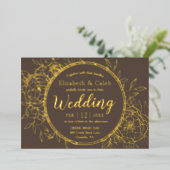 Taupe & Gold Peony Moderne Hochzeit Folieneinladung (Stehend vorne)