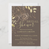 Taupe & Gold Peony Modernes Brautparty Einladung (Vorderseite)