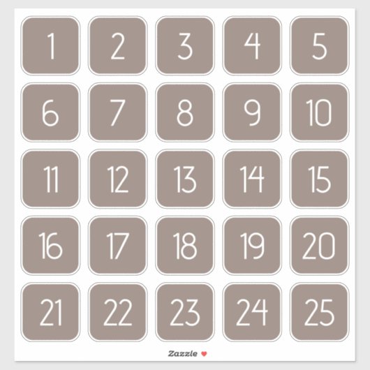 Taupe Gray Customizable Square Number Stickers  Aufkleber (Blatt)