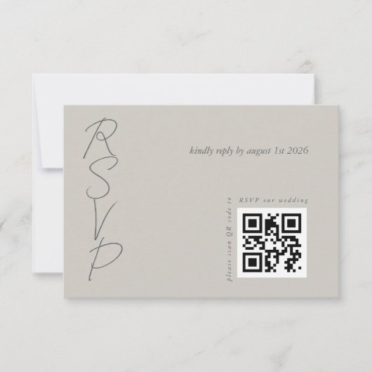 Taupe Gray Elegant Wedding QR Code RSVP Karte (Vorderseite)