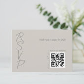 Taupe Gray Elegant Wedding QR Code RSVP Karte (Stehend Vorderseite)