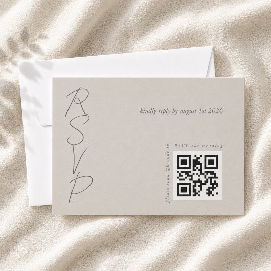 Taupe Gray Elegant Wedding QR Code RSVP Karte