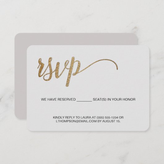 Taupe gray Gold UAWG no email Reservierte Sitzecke RSVP Karte (Vorne/Hinten)