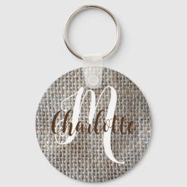 Taupe Gray Linen Design Minimalistisch Monogram Na Schlüsselanhänger