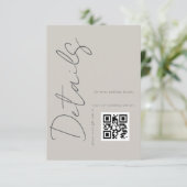 Taupe Gray Modern QR Code Wedding Details Begleitkarte (Stehend Vorderseite)