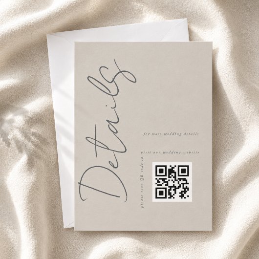 Taupe Gray Modern QR Code Wedding Details Begleitkarte