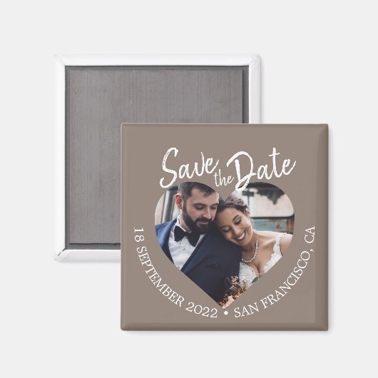 Taupe Gray Photo Modern Script Save the Date Magnet (Vorderseite/Rückseite)