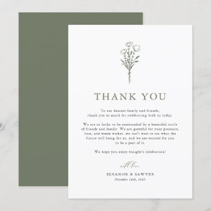 Taupe Green Boho Minimalistisch Botanicals Wedding Dankeskarte