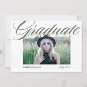 Taupe Green Bold Calligraphy Foto Abschluss Einladung (Vorderseite)