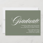 Taupe Green Bold Calligraphy Foto Abschluss Einladung (Rückseite)