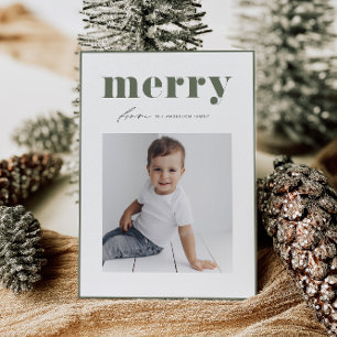 Taupe Green Bold frohe Typografie Foto Weihnachten