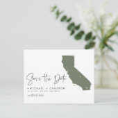 Taupe Green California Karte QR-Code Save the Date (Stehend Vorderseite)