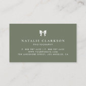 Taupe Green Chic Ribbon Bow Minimalistisch Visitenkarte (Rückseite)