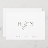 Taupe Green Elegant Monogram Wedding Dankeskarte (Vorne/Hinten)
