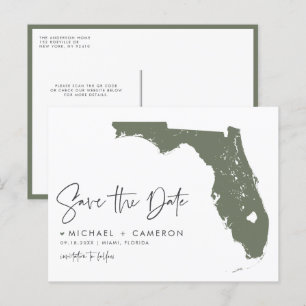 Taupe Green Florida Karte QR-Code Save the Date