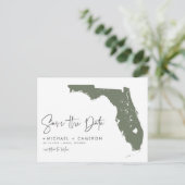 Taupe Green Florida Karte QR-Code Save the Date (Stehend Vorderseite)