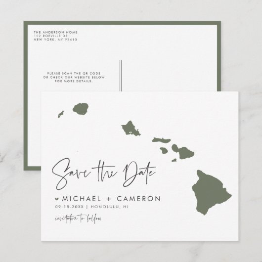 Taupe Green Hawaii Staat Karte QR-Code Save the Da (Vorne/Hinten)