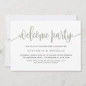Taupe Green Hübsch Calligraphy Welcome Party Einladung (Vorderseite)
