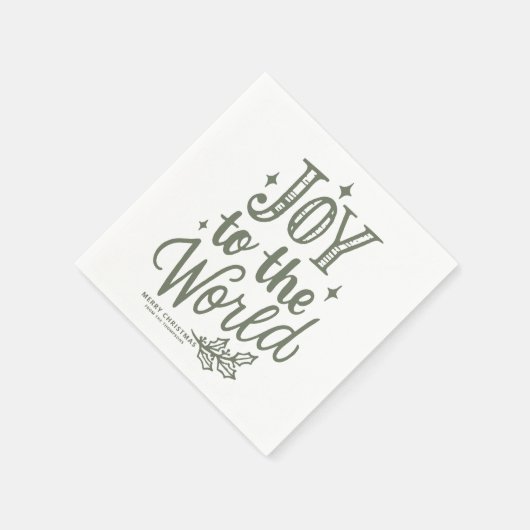 Taupe Green Joy to the World Lettering Christmas Serviette (Ecke)