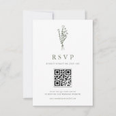 Taupe Green Minimailist Bouquet QR Code Wedding RSVP Karte (Vorderseite)