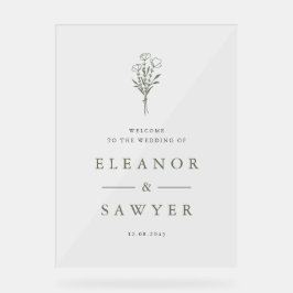 Taupe Green Minimalistisch Floral Bouquet Wedding Acrylschild