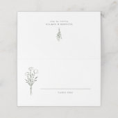 Taupe Green Minimalistisch Floral Bouquet Wedding Platzkarte (Außenseite Aufgefaltet)