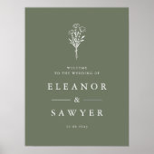 Taupe Green Minimalistisch Floral Bouquet Wedding Poster (Vorne)