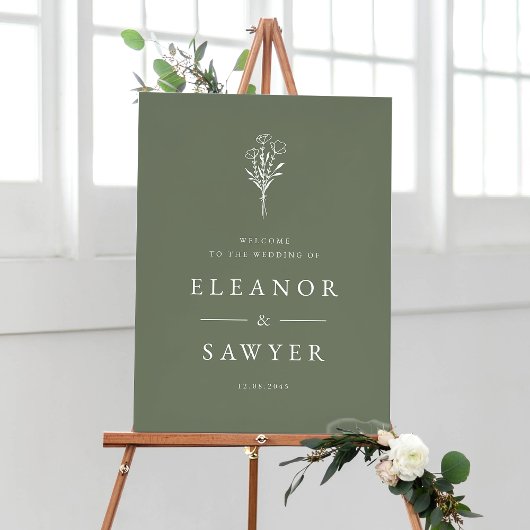 Taupe Green Minimalistisch Floral Bouquet Wedding Poster
