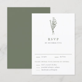 Taupe Green Minimalistisch Floral Bouquet Wedding RSVP Karte