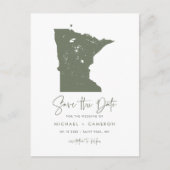 Taupe Green Minnesota Karte QR-Code Save the Date (Vorderseite)