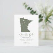 Taupe Green Minnesota Karte QR-Code Save the Date (Stehend Vorderseite)