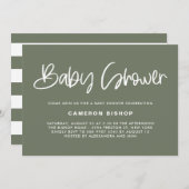 Taupe Green Niedlich Moderne Kinderdusche Einladung (Vorne/Hinten)