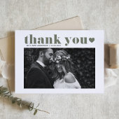 Taupe Green Retro Bold Typografy Foto Wedding Dankeskarte